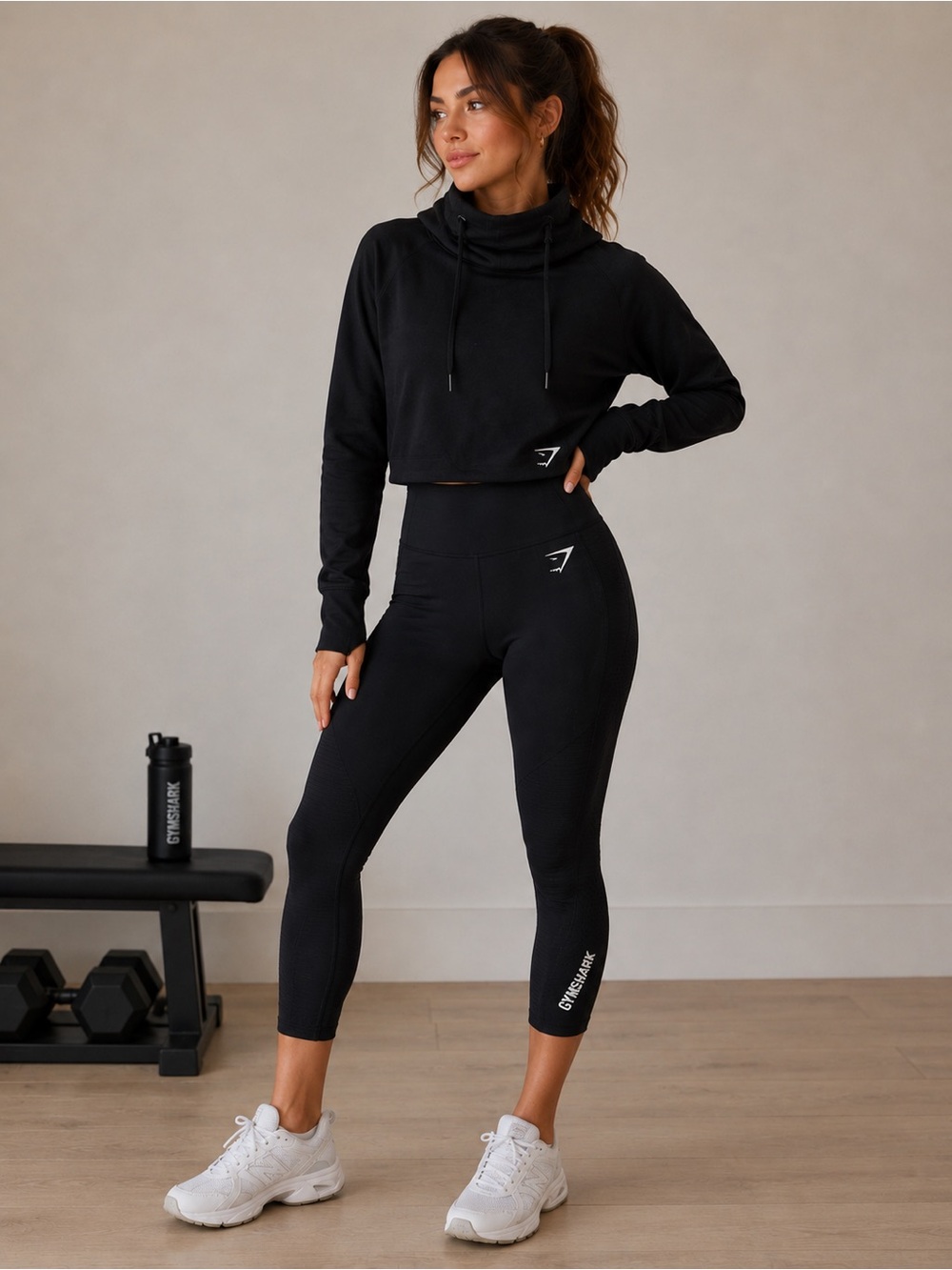 Gymshark Black High-Waist Capri Leggings + hoodie set XS